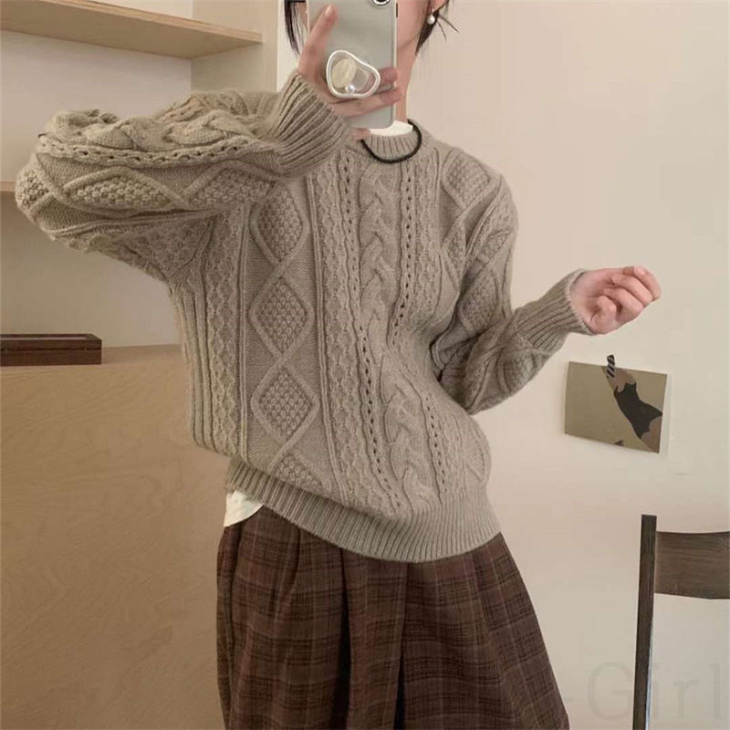 セーター・カットソー韓国ファッション オシャレ 服シンプルカジュアル長袖一般ラウンドネックプルオーバーなし無地