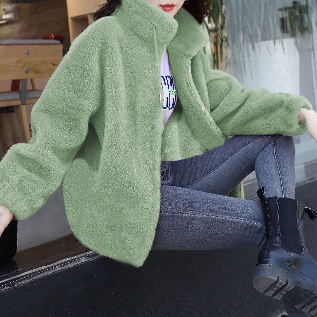 綿コートカジュアル韓国ファッション オシャレ 服大きめのサイズ感長袖一般ショート丈ハイネックジッパー切り替え無地防寒