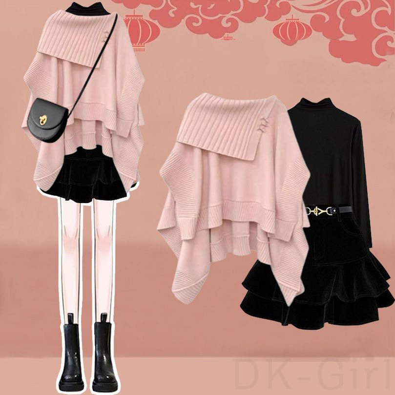 ピンク/セーター+ブラック/カットソー+ブラック/ドレス