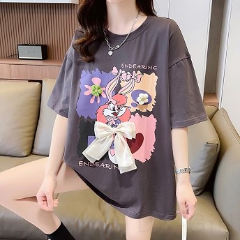 特別デザイン ファッション 韓国系五分袖ラウンドネックプルオーバー体型をカバー プリント夏Tシャツ