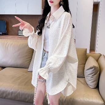 人気を独占中♡ 韓国系カジュアル ファッション シングルブレスト 折り襟透かし編み無地接触冷感 体型をカバー夏カーディガン